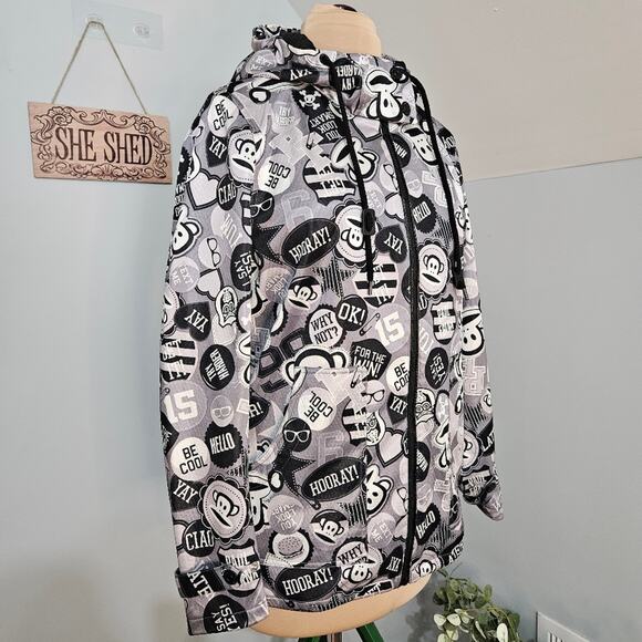 Paul Frank Black Gray Hooded Jacket Graphic Julius Sock Monkey Novelty Large Y2K - Picture 3 of 16